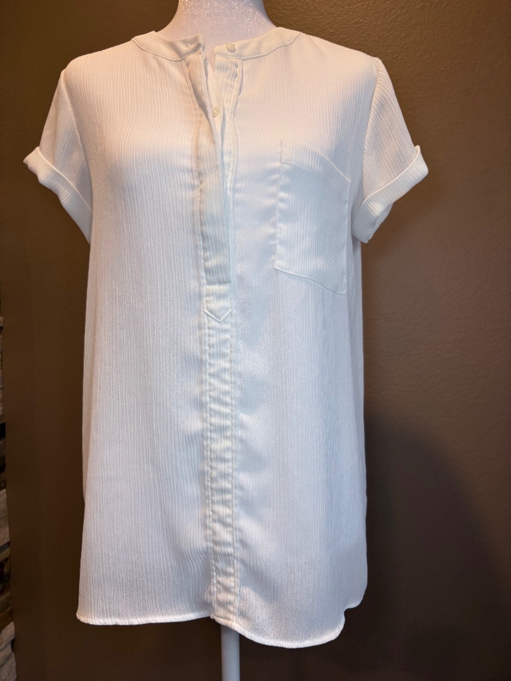 Simply Vera Vera Wang White Plisse Pleated Popover Blouse Small Pristine